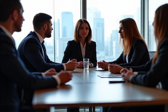 Professional team in a modern Toronto office discussing strategy